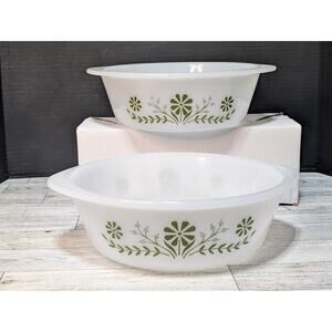 Vintage Glasbake Primrose Dream Casserole Dishes J-2600 1.5 Qt & J-514 2 Qt
